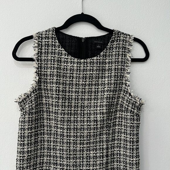 Ann Taylor Fringe Tweed Shell Sleeveless Black/White Top Sz 0 - Picture 5 of 13